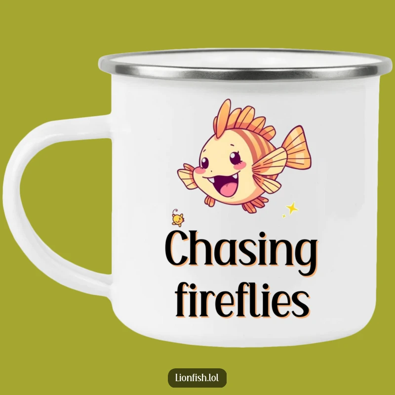 Funny Cheerful Lionfish Camping Mug - Sparkle Chase Adventure - Perfect Gift