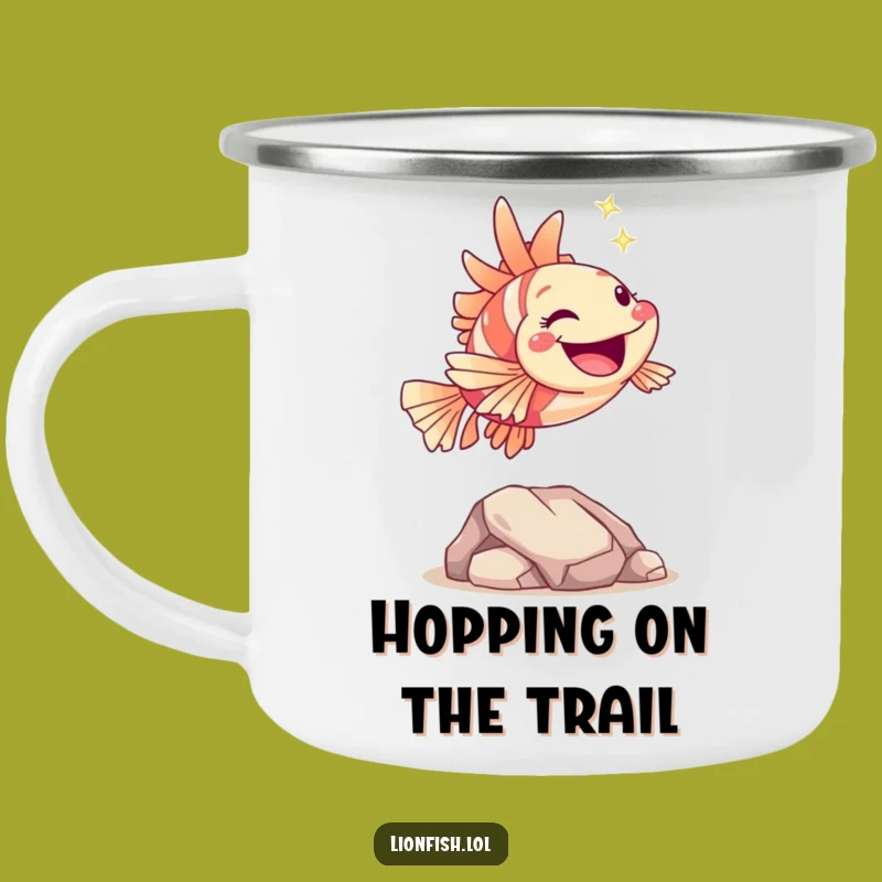 Funny Hopping Lionfish Camping Mug: Joyful Adventures, Humorous Gift Outdoors