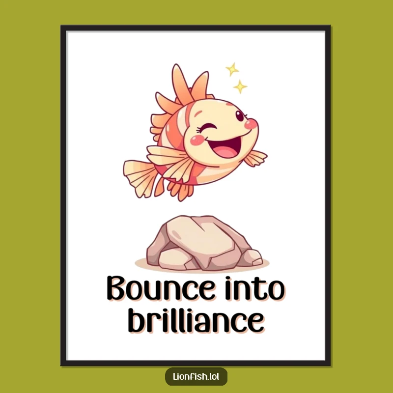 Funny Hopping Lionfish Digital Art: Joyful Decor, Humorous Gift for Walls