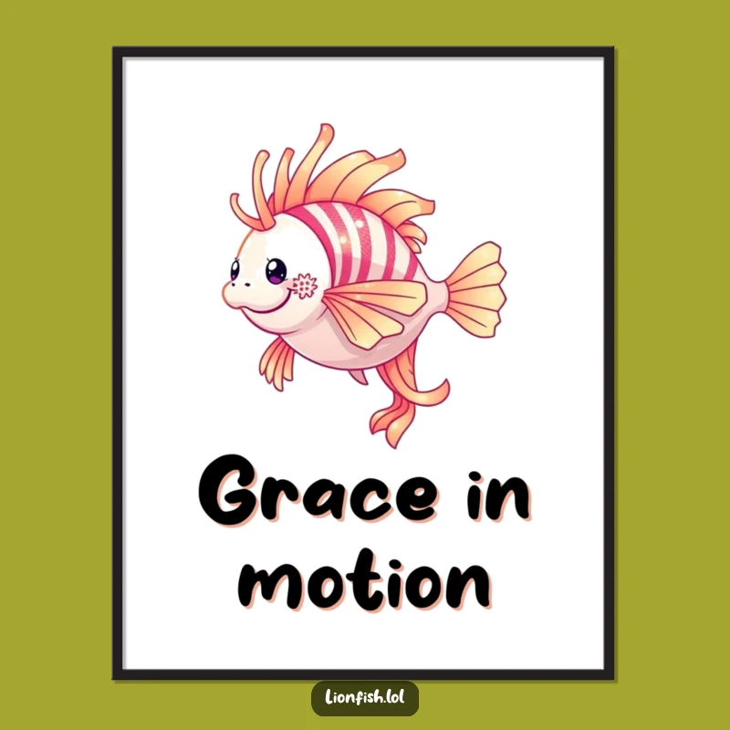 Funny Shimmering Lionfish Twirl Digital Art: Instant Elegant Underwater Print Gift