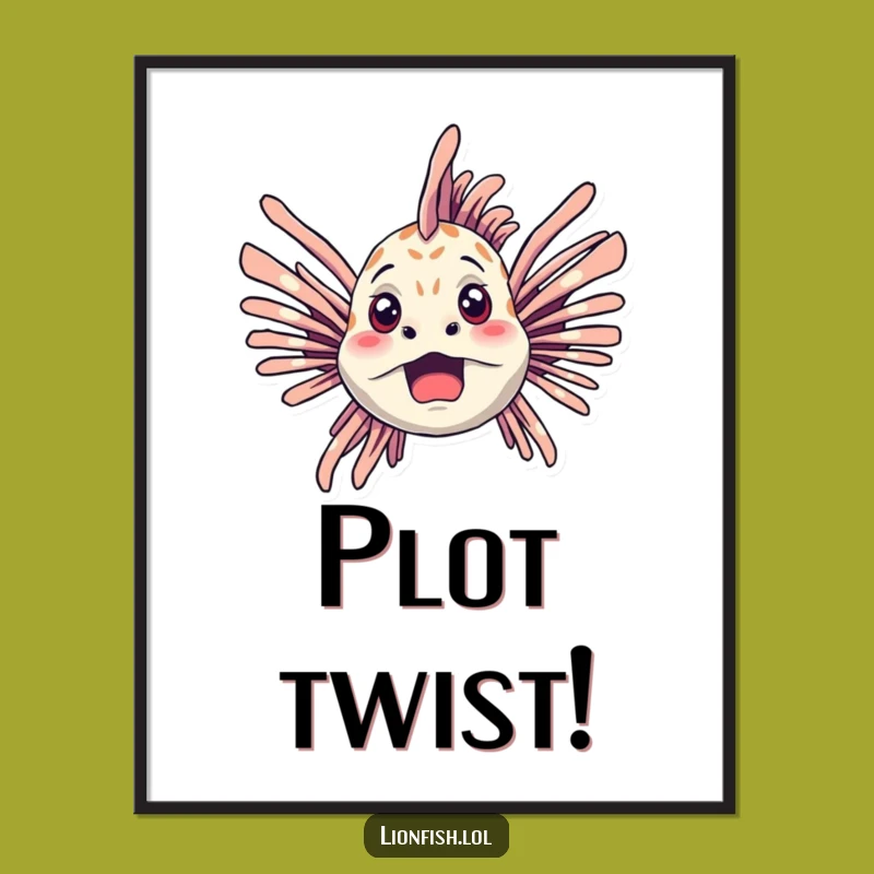 Funny Startled Lionfish Digital Art: Instant Underwater Shock Print Gift