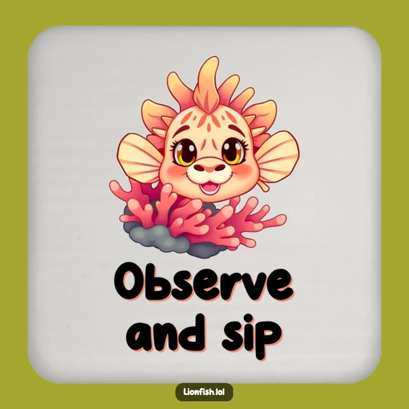 Funny Curious Lionfish Coaster: Curious Protection, Humorous Gift for Tables