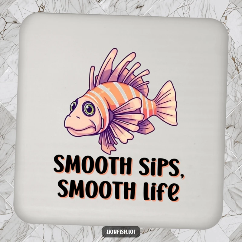 Funny determined lionfish coasters, protecting surfaces with a fish elegantly gliding through clear blue water, adding refined style.