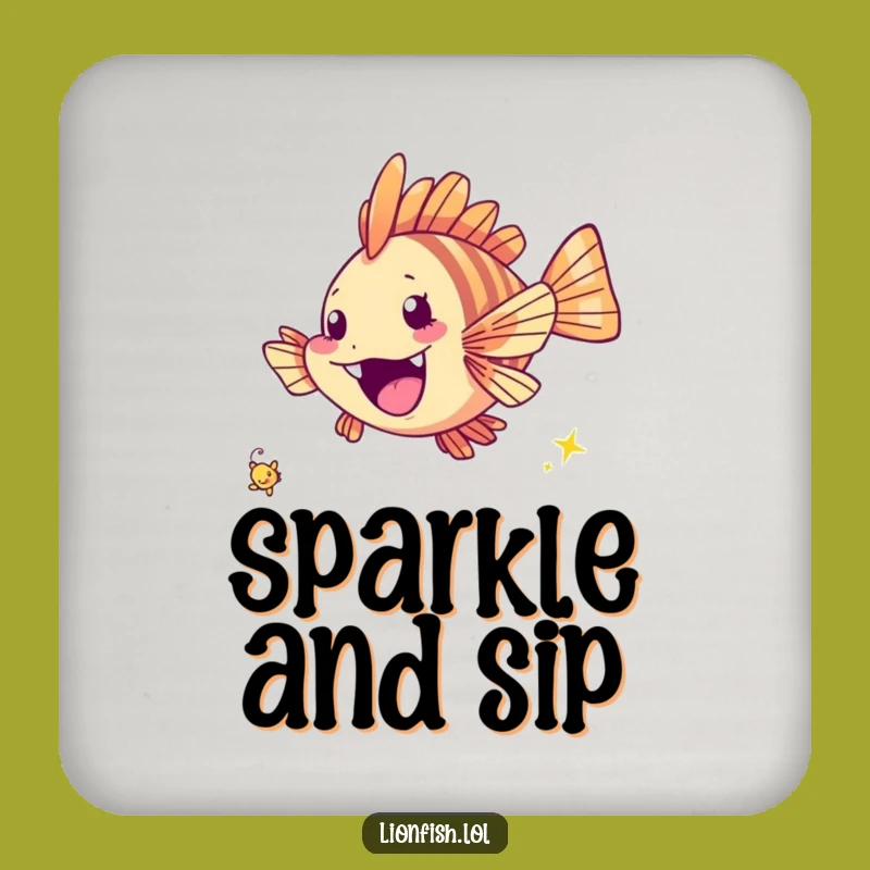 Funny Cheerful Lionfish Coasters - Protect with Sparkle - Gift Set