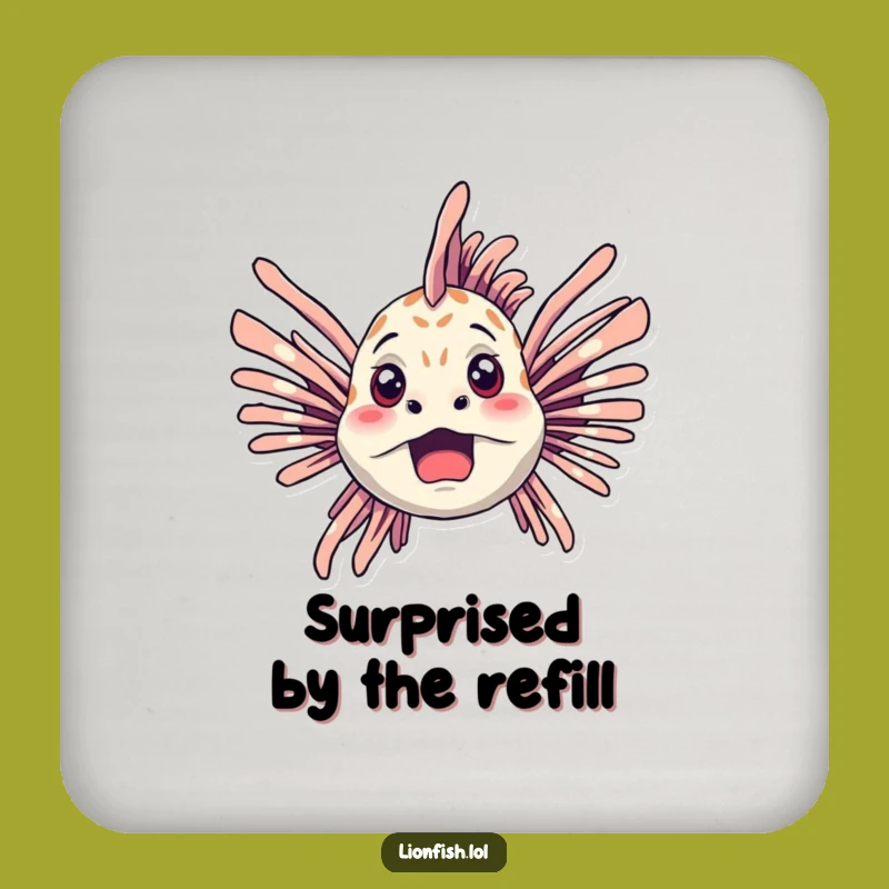 Funny Startled Lionfish Coaster: Protect Surfaces With Underwater Drama Gift