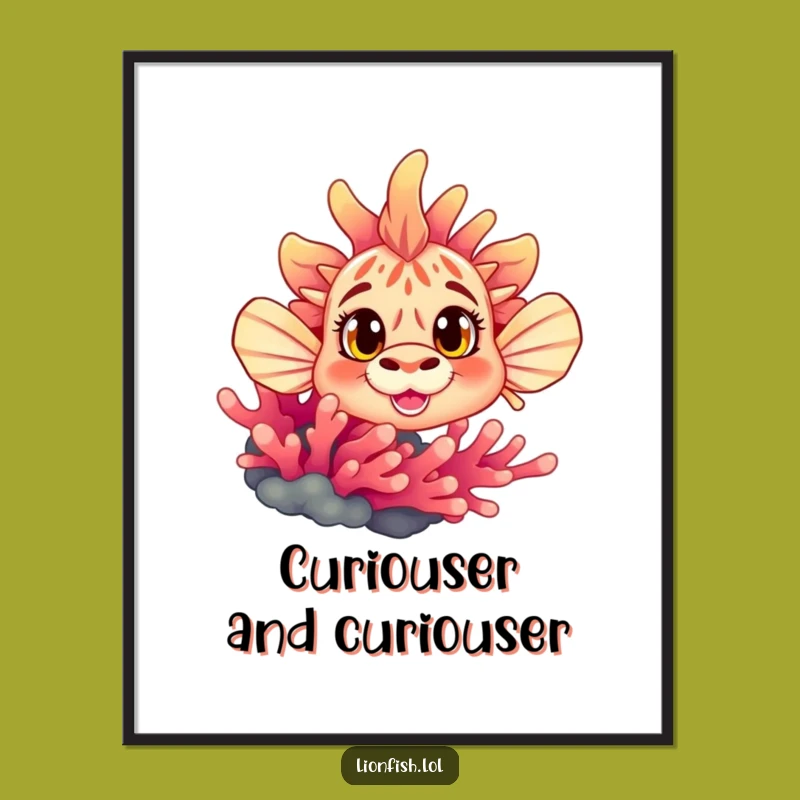 Funny Curious Lionfish Poster: Peek-a-Boo Art, Humorous Gift for Ocean Decor