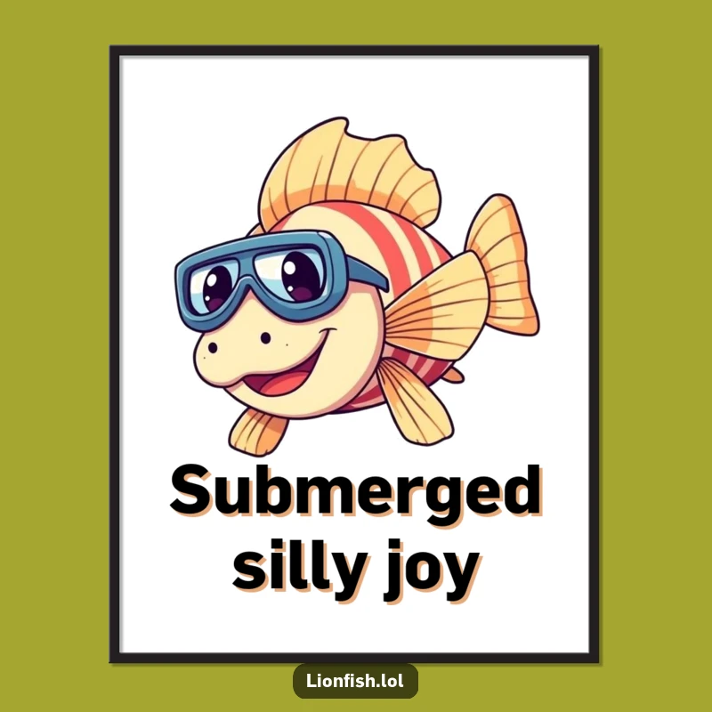 Funny Giggling Lionfish Poster - Hilarious Underwater Art Print Gift