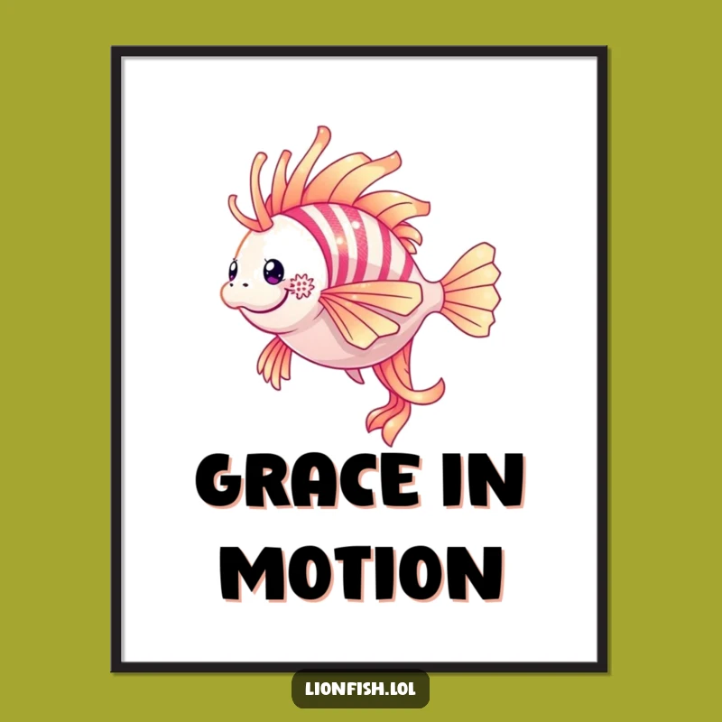 Funny Shimmering Lionfish Twirl Poster: Elegant Underwater Art for a Stylish Space Gift