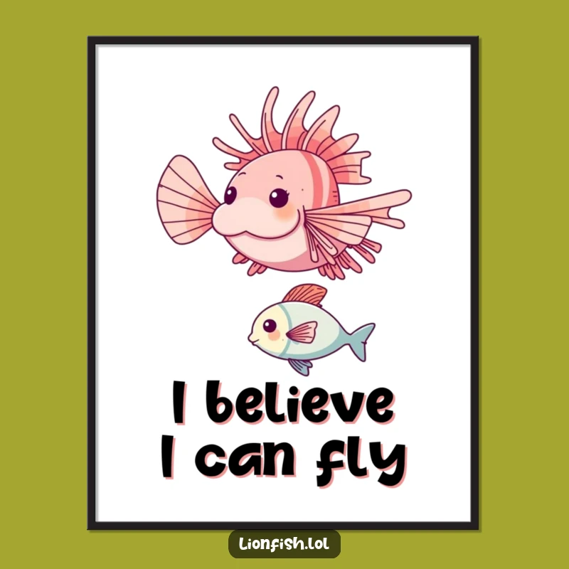 Funny Happy Lionfish Leap Poster: Dynamic Underwater Art for an Energetic Space Gift