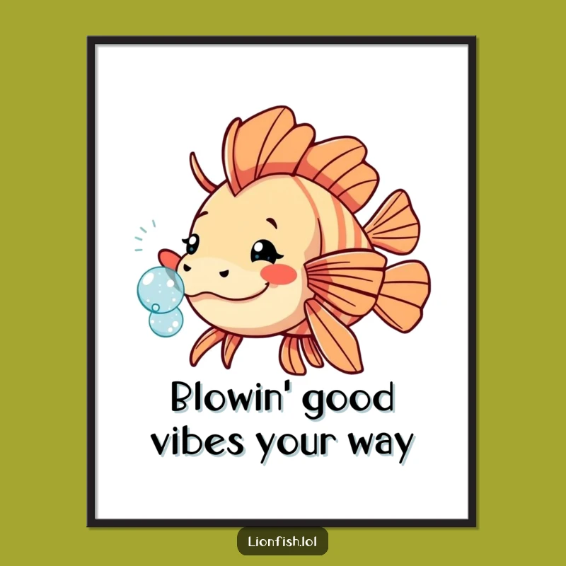 Free Printable Funny Lionfish Wall Art - Playful Bubble Nudge Downloadable Decor