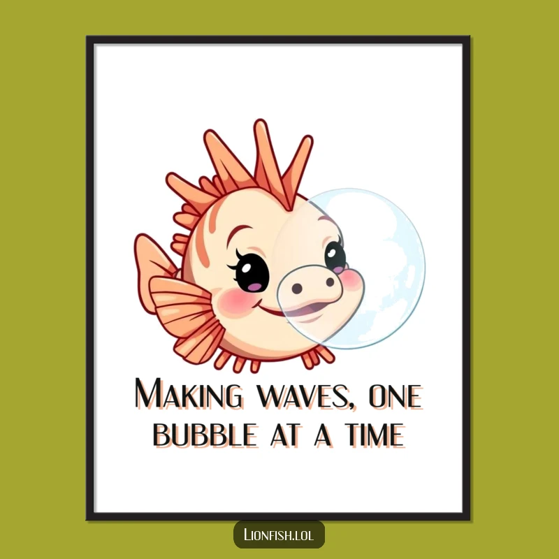 Free Printable Funny Lionfish Art: Bubble Blowing Downloadable Decor