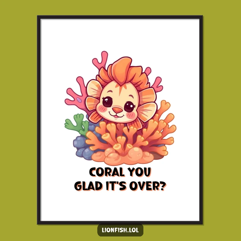 Free Printable Funny Lionfish Wall Art - Curious Coral Peek Downloadable Decor