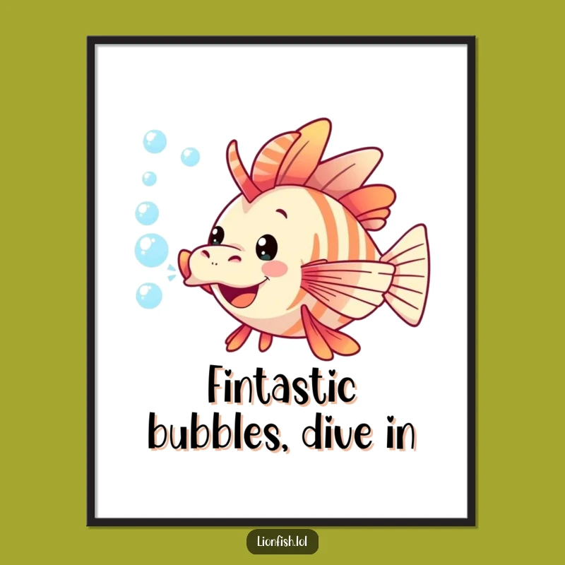 Funny Free Printable Lionfish Wall Art: Playful Bubbles - Downloadable Art Decor