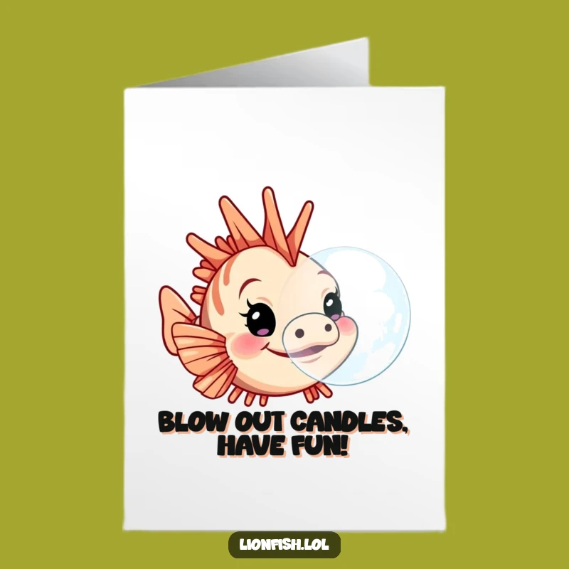 Free Printable Lionfish Birthday Card: Funny Bubble Blowing Downloadable Gift