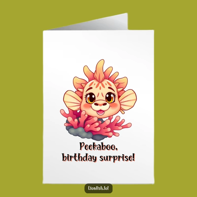 Free Printable Curious Lionfish Birthday Card: Cute Peek-a-Boo Downloadable