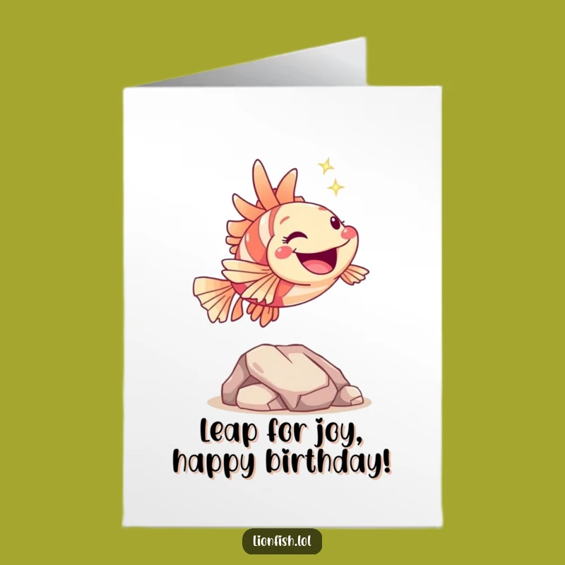 Free Printable Hopping Lionfish Birthday Card: Joyful Leaping Downloadable