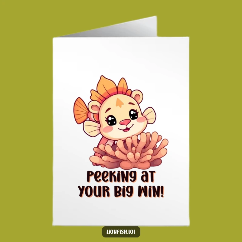Free Printable Congrats Card: Curious Lionfish Peeking - Funny Downloadable Gift