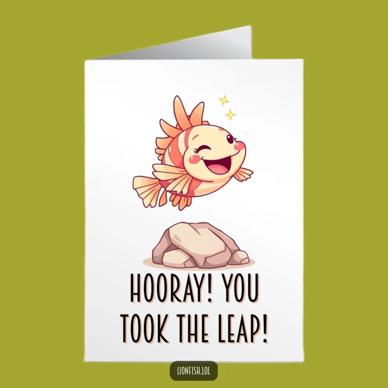 Free Printable Hopping Lionfish Congrats Card: Joyful Leaping Downloadable