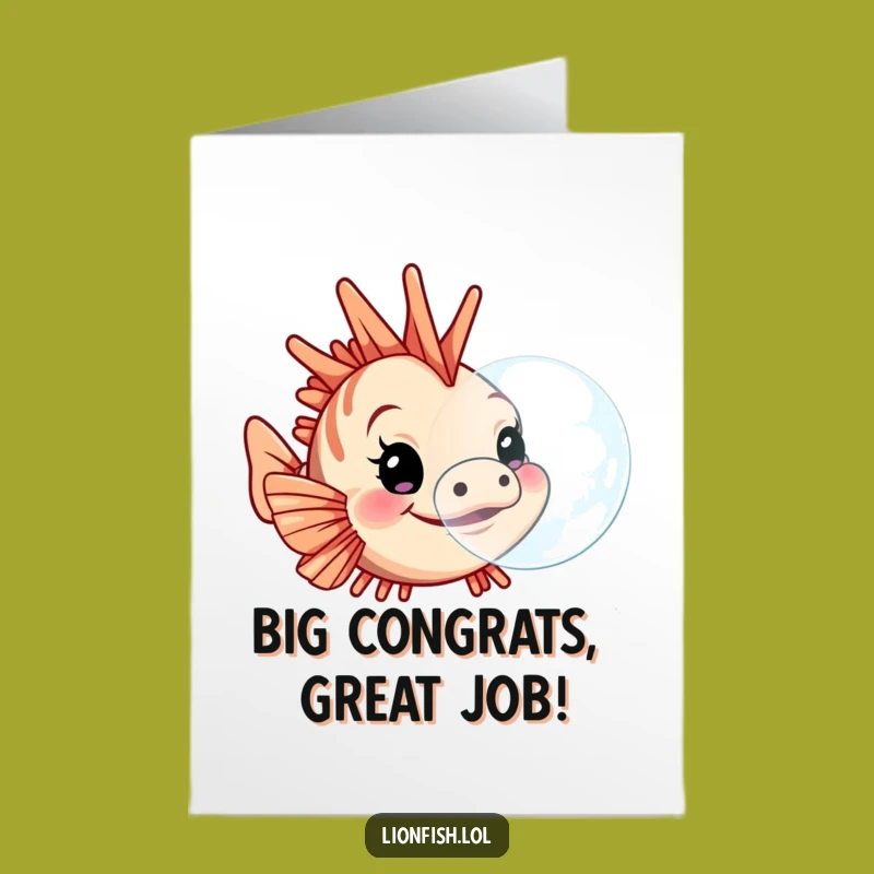 Free Printable Lionfish Congrats Card: Funny Bubble Blowing Downloadable