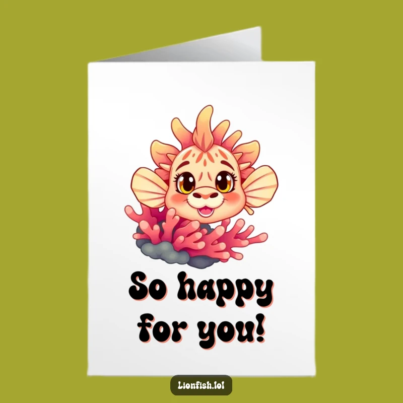 Free Printable Curious Lionfish Congrats Card: Cute Peek-a-Boo Downloadable