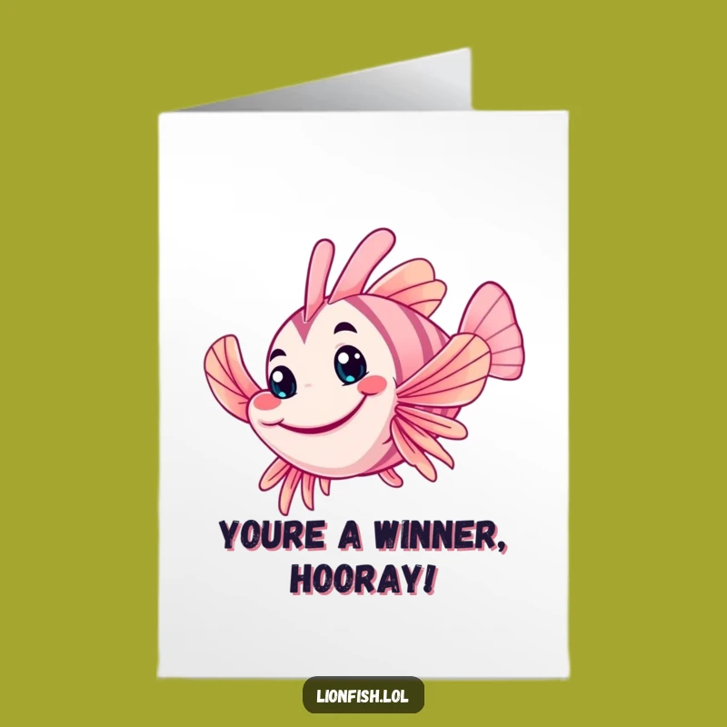 Free Printable Wobbly Lionfish Congrats Card: Friendly Wave Downloadable