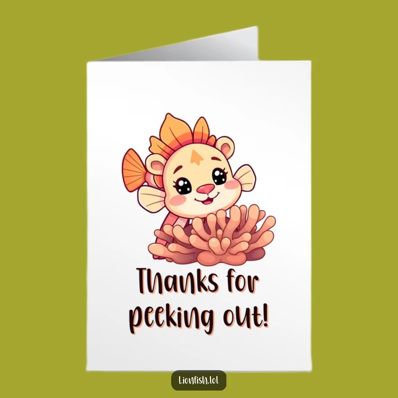 Free Printable Thank You Card: Curious Lionfish Peeking - Funny Downloadable Gift