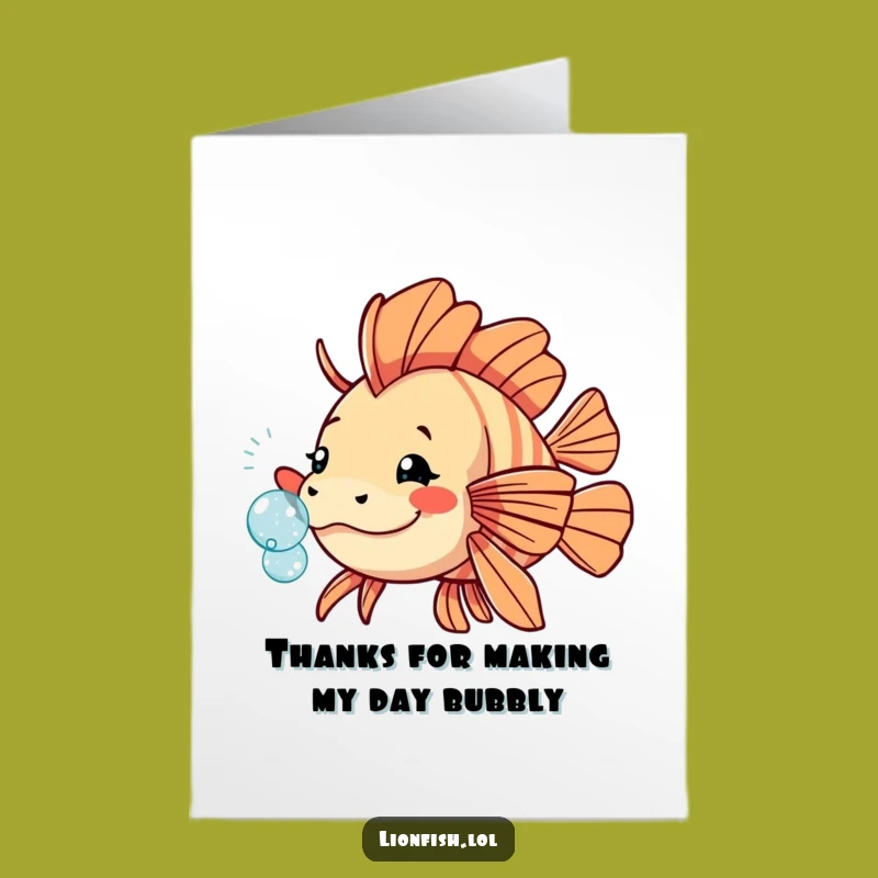 Free Printable Thank You Lionfish Card - Playful Bubble Nudge Downloadable