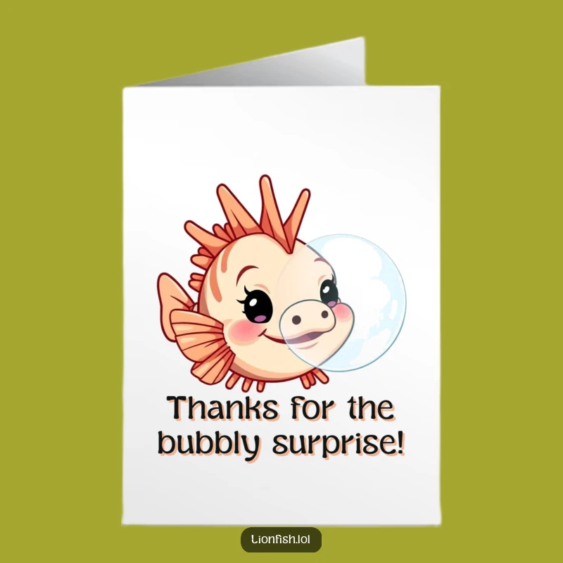 Free Printable Lionfish Thank You Card: Funny Bubble Blowing Downloadable