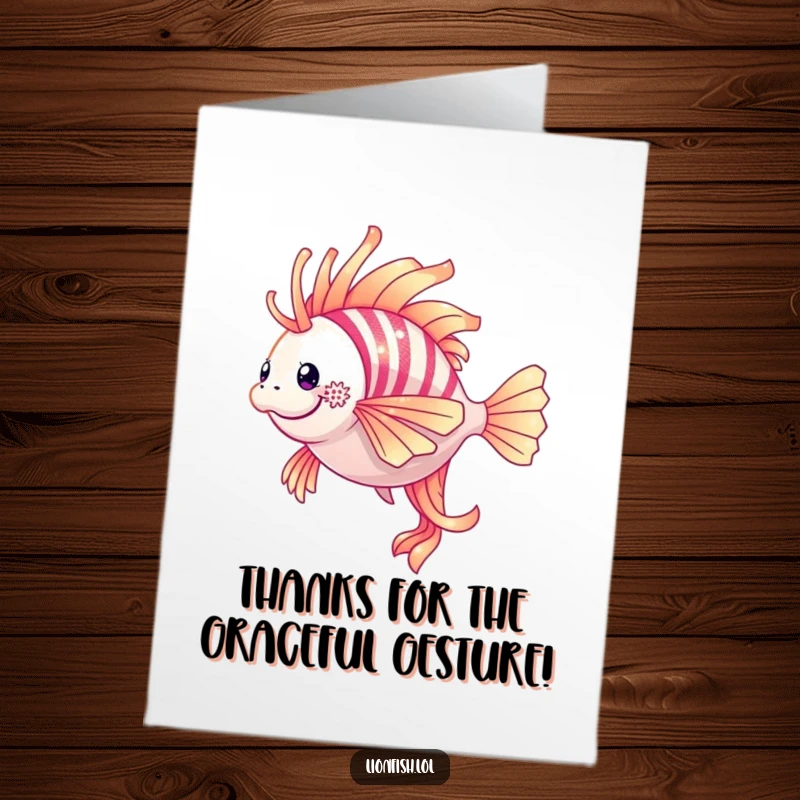 Funny Free Printable Thank You Card: A graceful lionfish shimmering as it performs a delightful twirl to say thank you.