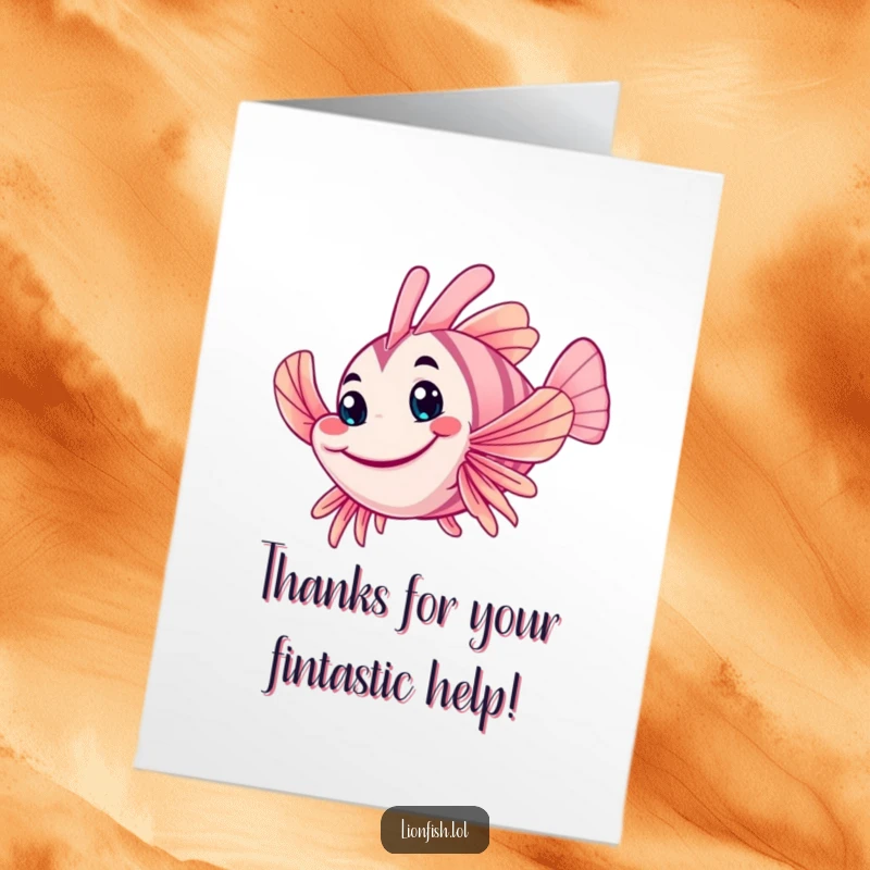 Funny Free Printable Thank You Card: A wobbly lionfish with a friendly grin waving its fin in thanks.