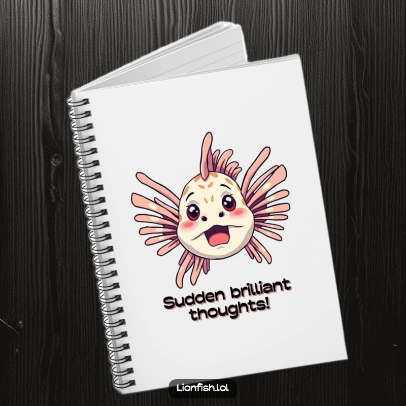 Funny lionfish notebook cover featuring a startled lionfish with fins spread wide, perfect for jotting down surprising thoughts.
