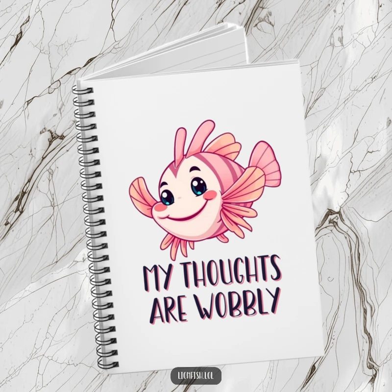 Funny wobbly lionfish notebook, featuring a friendly grin and waving fin, ideal for journaling with a humorous underwater theme.