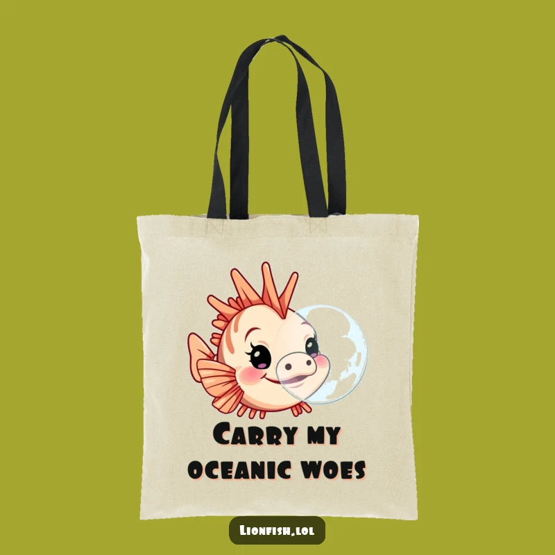 Funny Lionfish Bubble Tote Bag: Determined Style, Humorous Gift for Shoppers