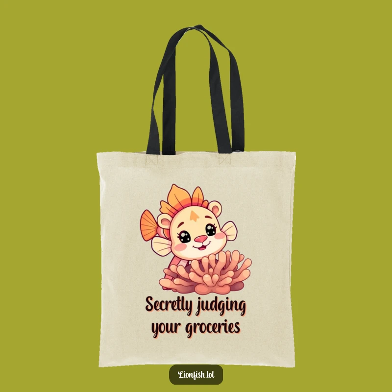 Funny Curious Lionfish Coral Tote Bag: Carry Your Secrets With Underwater Charm Gift