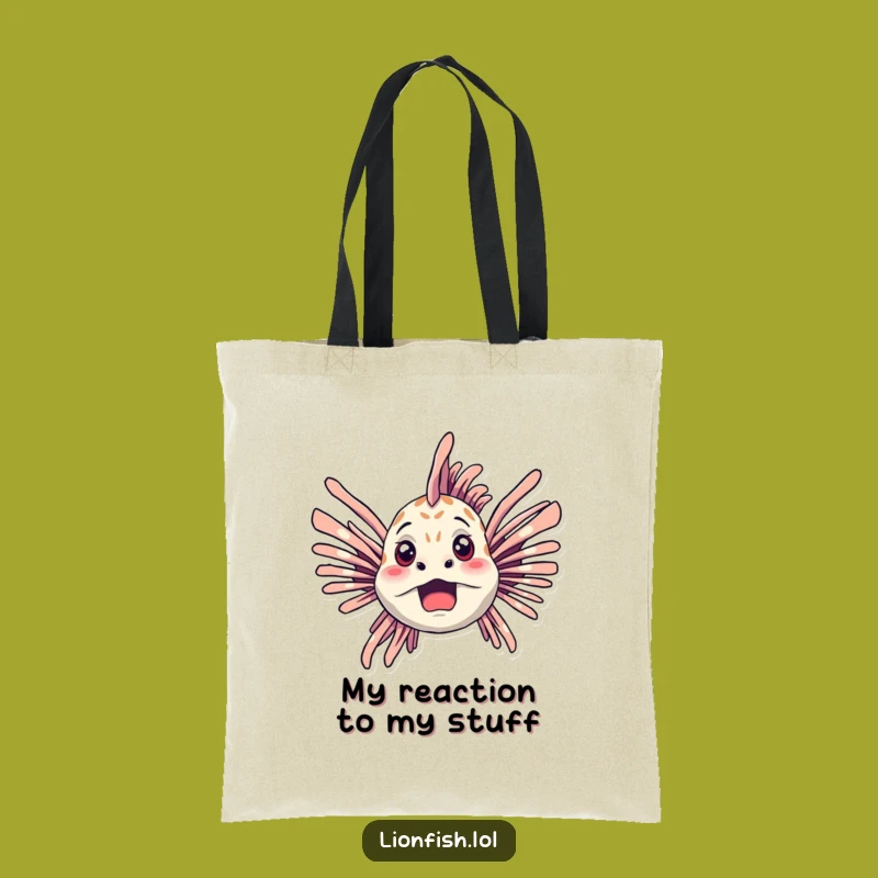 Funny Startled Lionfish Tote Bag: Carry Your Surprise With Underwater Humor Gift