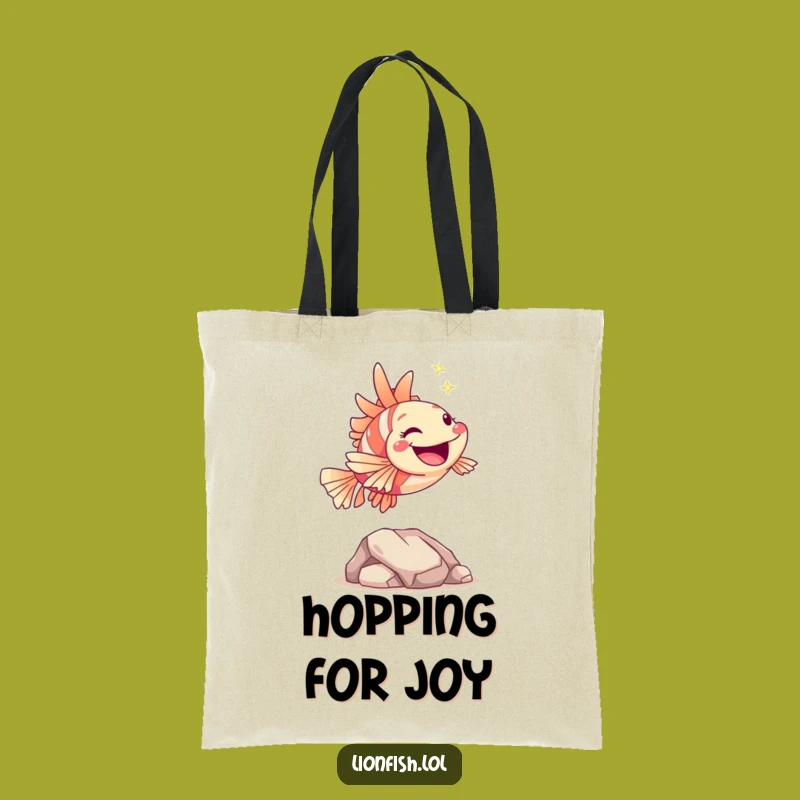 Funny Hopping Lionfish Tote Bag: Joyful Style, Humorous Gift for Active People